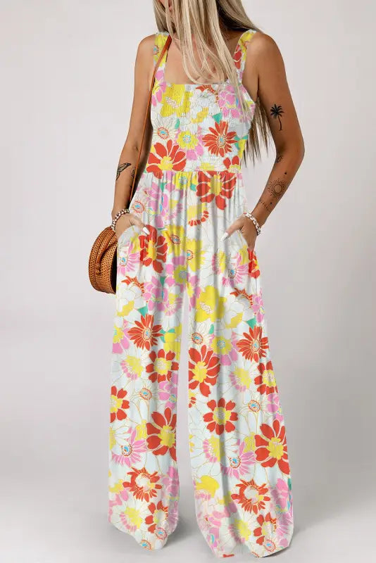 Floral wide leg jumpsuit - jumpsuits