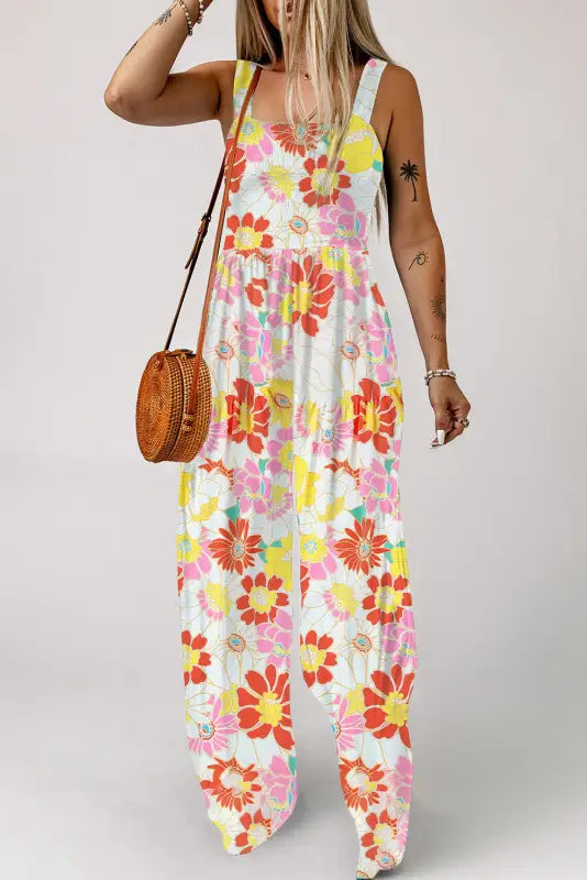 Floral wide leg jumpsuit - jumpsuits