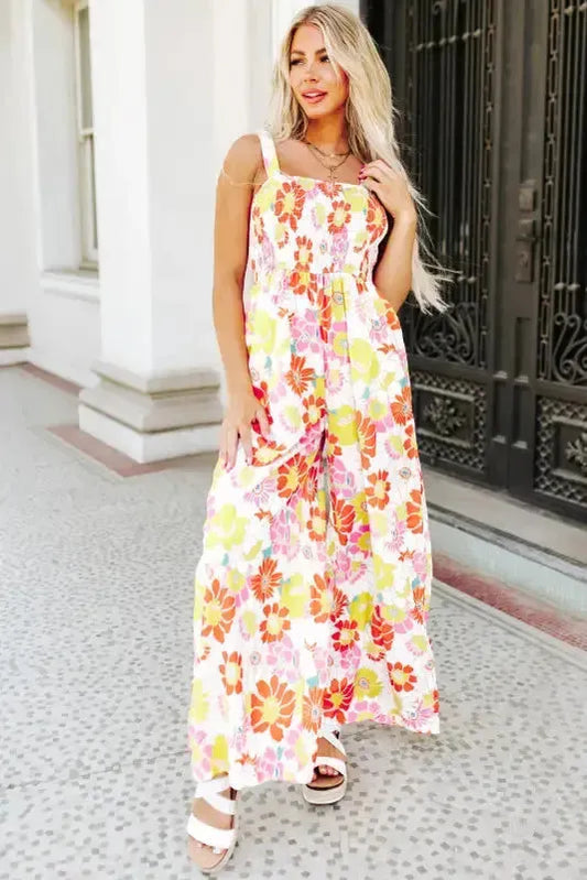 Floral Wide Leg Jumpsuit - Fashionfitz