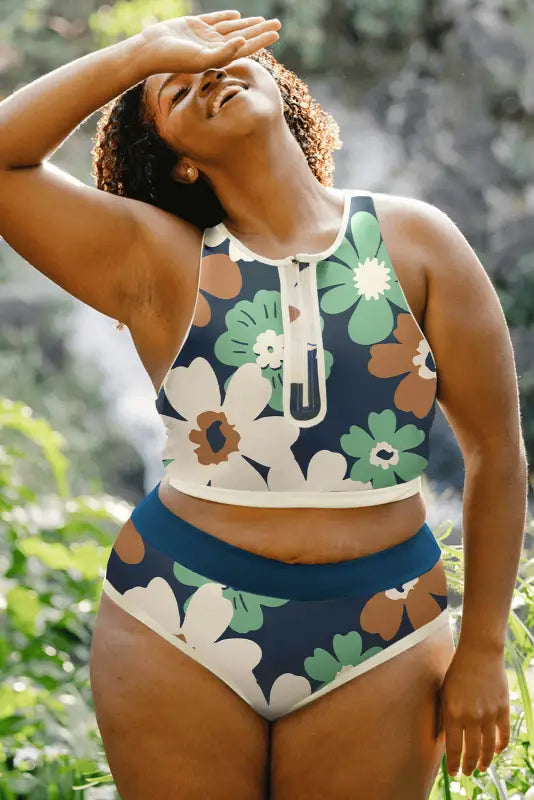 Floral zipped bikini - plus size by fashionfitz