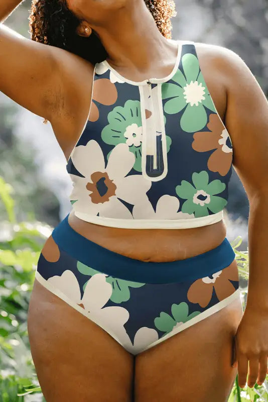 Floral zipped bikini - plus size by fashionfitz