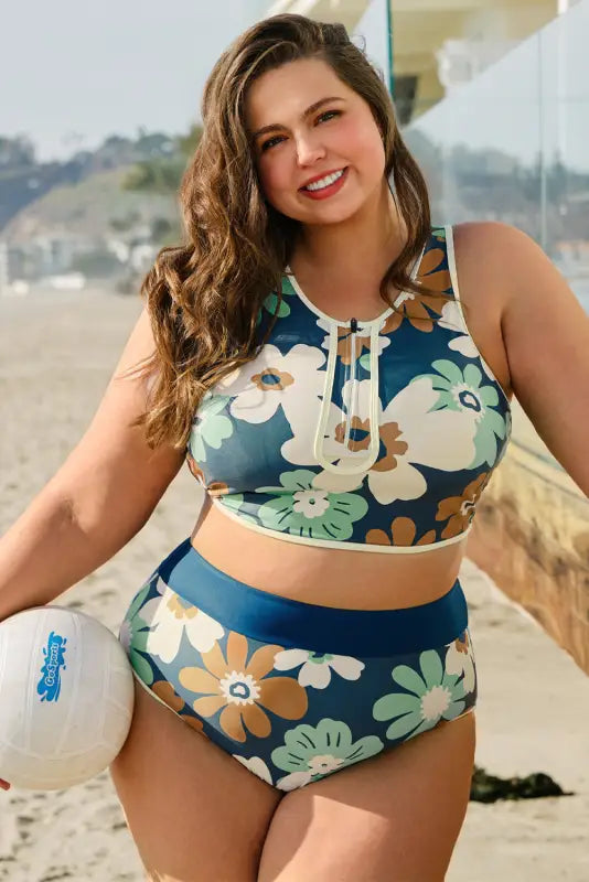 Floral zipped bikini - plus size by fashionfitz