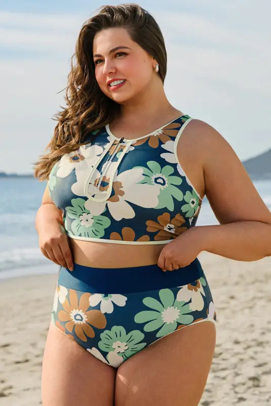 Floral zipped bikini - plus size by fashionfitz