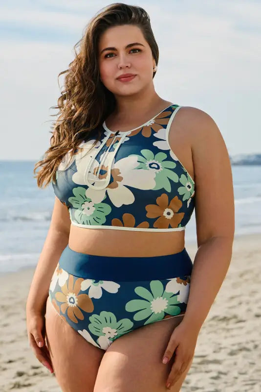 Floral zipped bikini - plus size by fashionfitz