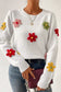 Flower applique white sweater | fashionfitz