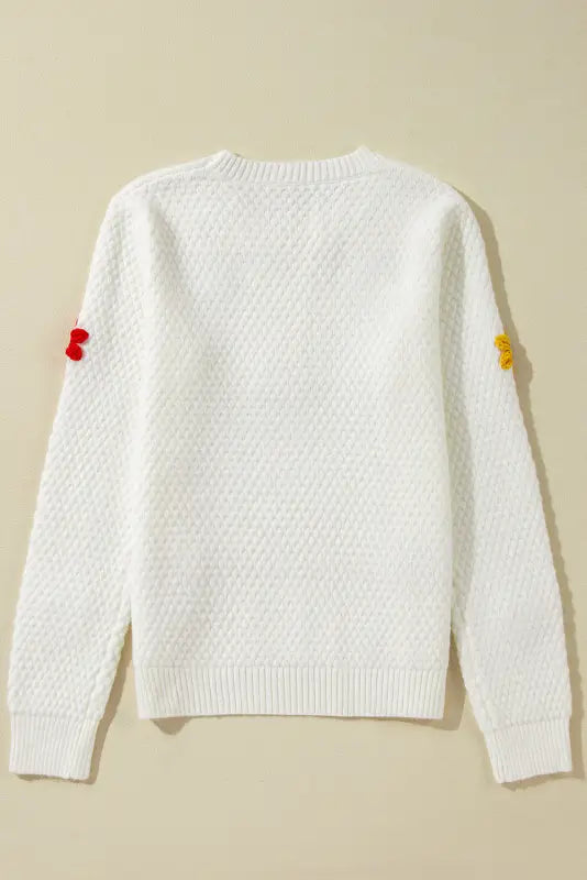 Flower applique white sweater | fashionfitz