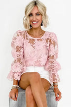 Flower Embroidered Mesh Top - Fashionfitz