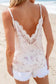 White tank top - flower embroidered lace crochet v neck - tops