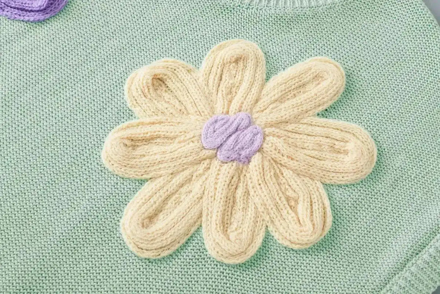 Flower Knit Top - Short Sleeve Pink Multi Crochet Sweater - Fashionfitz