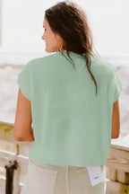 Flower Knit Top - Short Sleeve Pink Multi Crochet Sweater - Fashionfitz