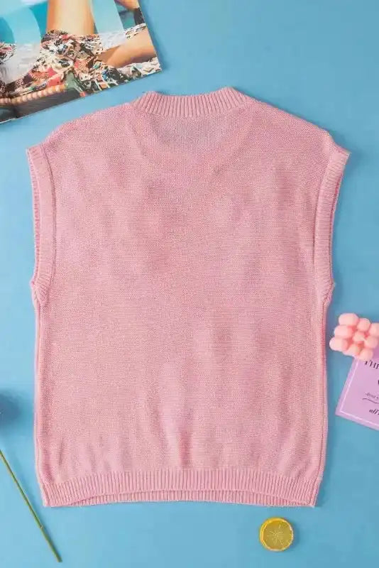 Flower Knit Top - Short Sleeve Pink Multi Crochet Sweater - Fashionfitz