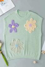 Flower Knit Top - Short Sleeve Pink Multi Crochet Sweater - Fashionfitz