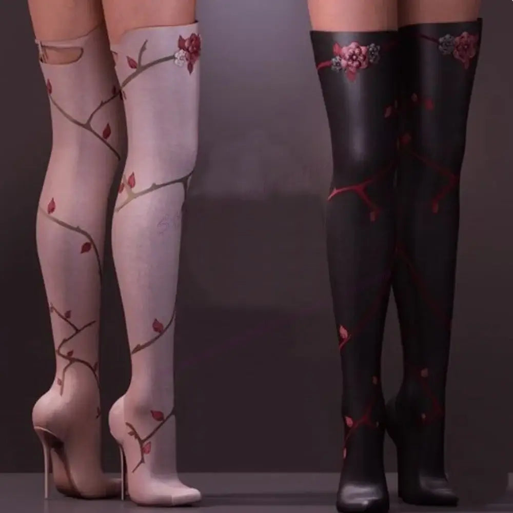 Flower over the knee leather boots