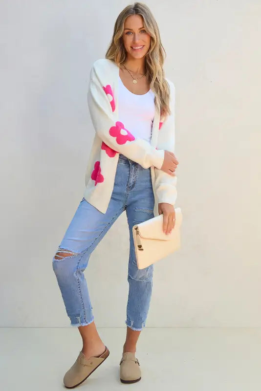 Flower pattern open front cardigan - cardigans