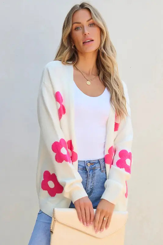 Flower pattern open front cardigan - cardigans