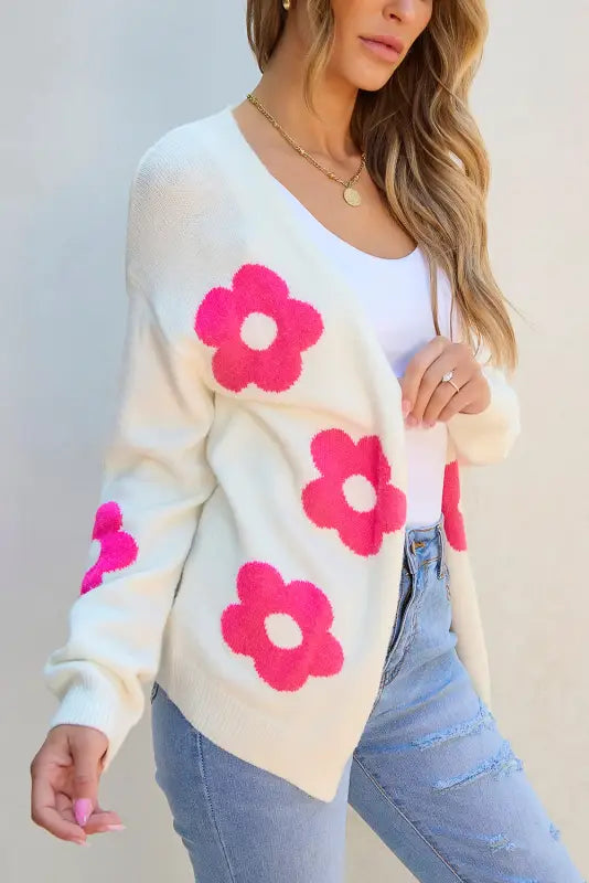 Flower pattern open front cardigan - cardigans