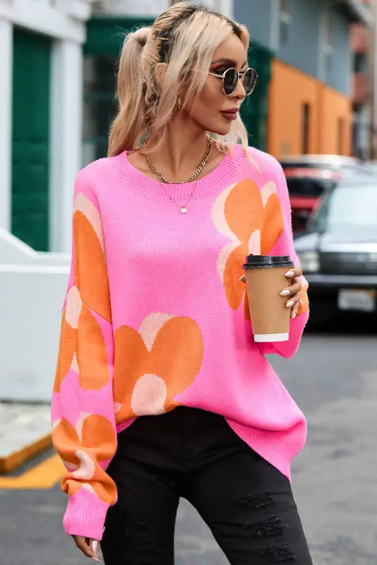 Flower pattern slouchy sweater - sweaters & cardigans