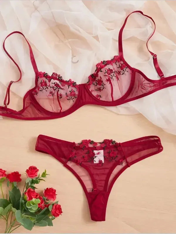 Flower Power 2 Piece Lingerie Set - Mesh - Fashionfitz