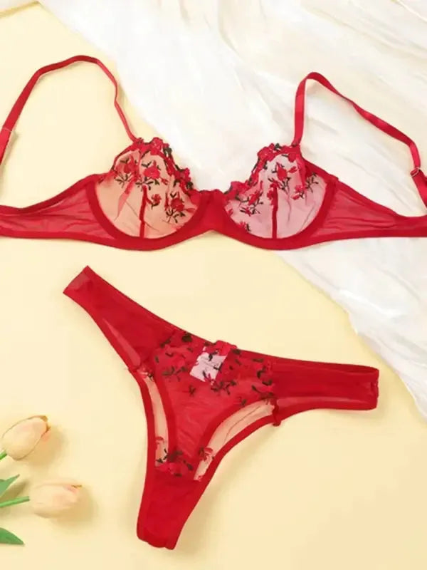 Flower Power 2 Piece Lingerie Set - Mesh - Fashionfitz