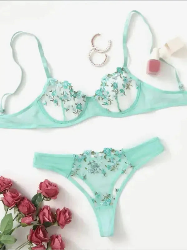 Flower Power 2 Piece Lingerie Set - Mesh - Fashionfitz