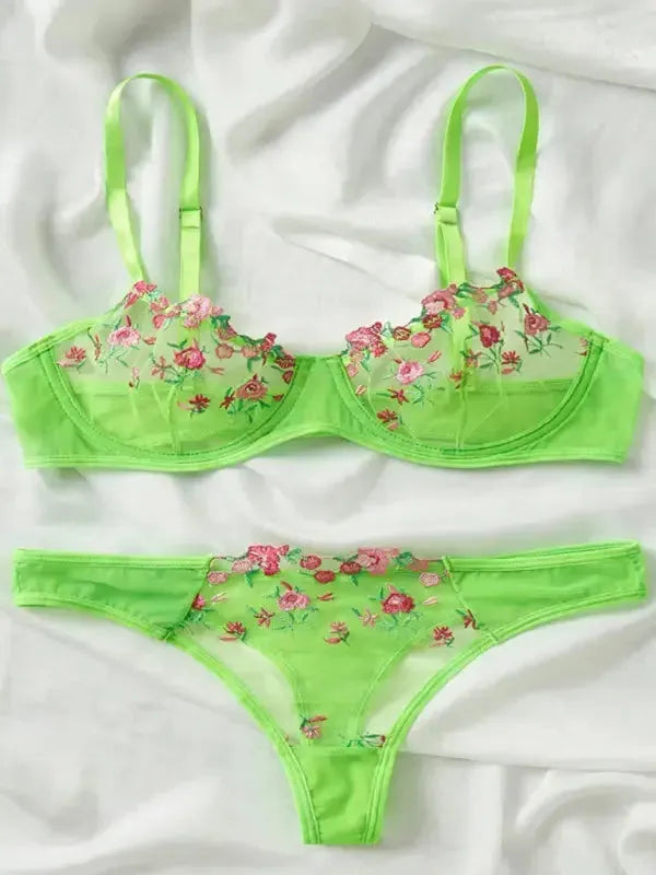 Flower Power 2 Piece Lingerie Set - Mesh - Fashionfitz