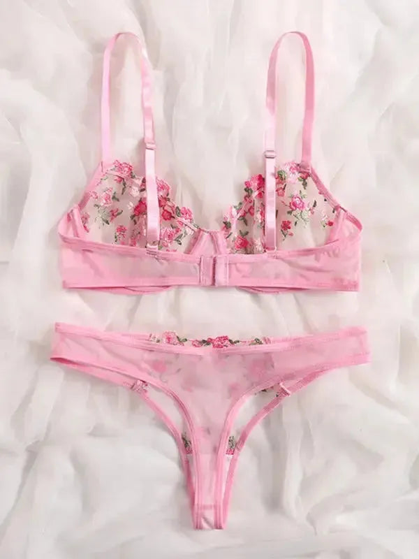 Flower Power 2 Piece Lingerie Set - Mesh - Fashionfitz