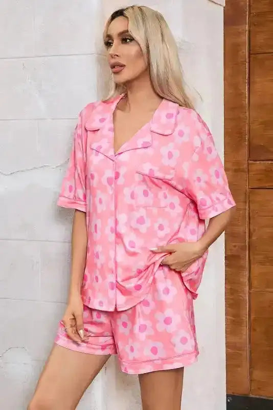 Flower Shorts Pajamas Set - Fashionfitz