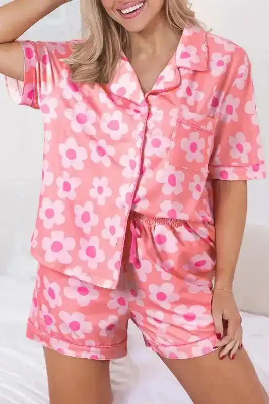 Flower Shorts Pajamas Set - Fashionfitz