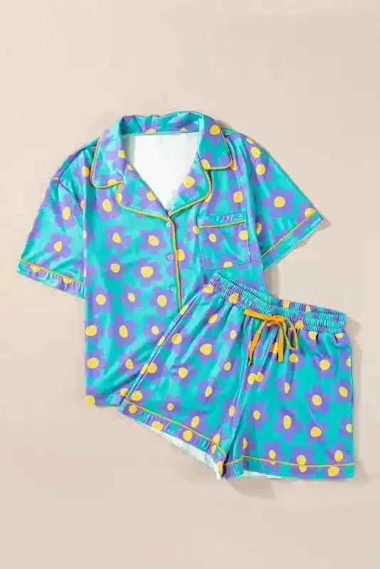 Flower Shorts Pajamas Set - Fashionfitz