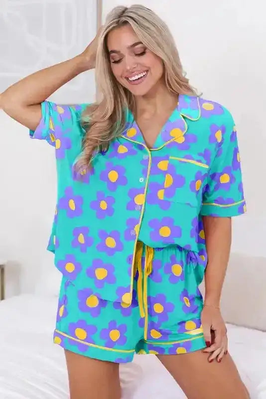 Flower Shorts Pajamas Set - Fashionfitz