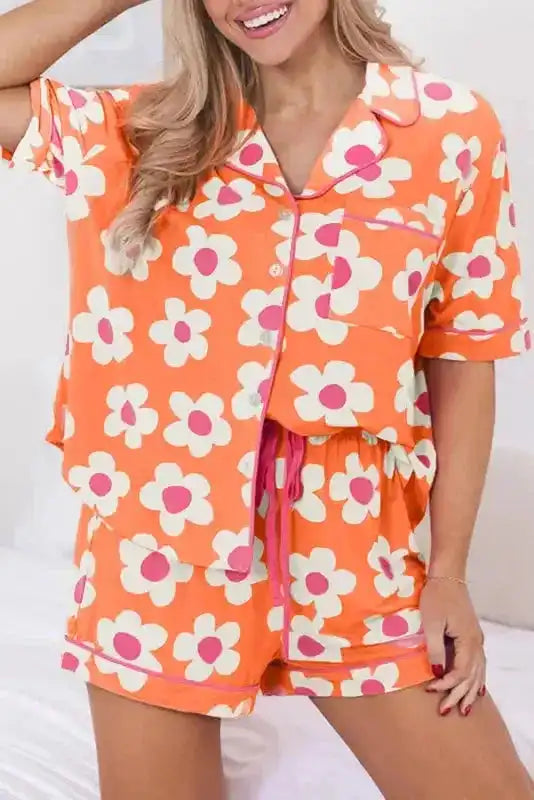 Flower Shorts Pajamas Set - Fashionfitz