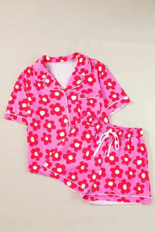 Flower Shorts Pajamas Set - Fashionfitz