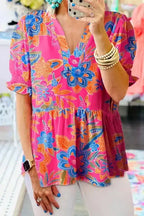 Flowy Blouse - Rose Abstract Smocked - Fashionfitz