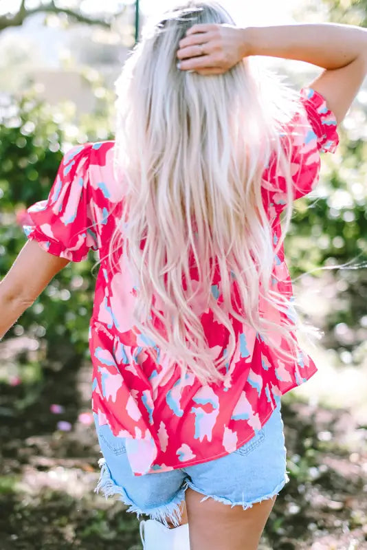 Flowy blouse - rose abstract smocked | fashionfitz