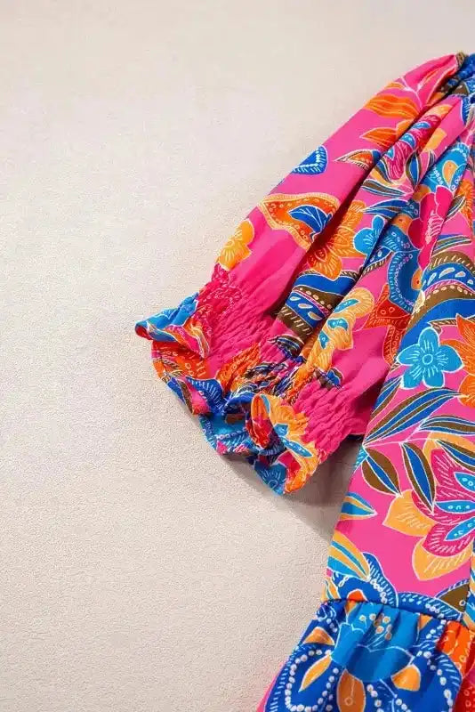 Flowy Blouse - Rose Abstract Smocked - Fashionfitz