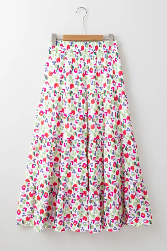 Flowy maxi skirt - pink abstract print tiered - bottoms/skirts & petticoat