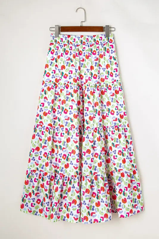 Flowy maxi skirt - pink abstract print tiered - bottoms/skirts & petticoat