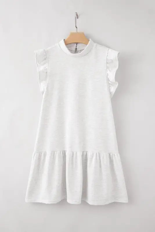 Black flutter sleeve crew neck shift dress - white / s / 80% polyester + 20% cotton - dresses/mini dresses