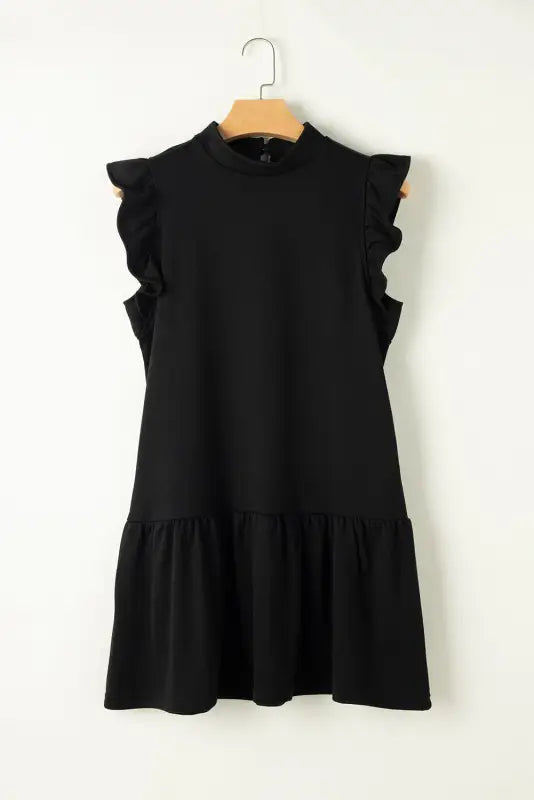 Black flutter sleeve crew neck shift dress - dresses/mini dresses