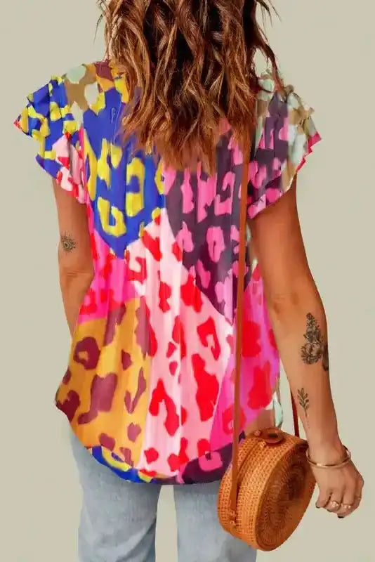 Flutter Sleeve V-Neck Crinkled Blouse - Fashionfitz