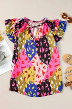 Flutter Sleeve V-Neck Crinkled Blouse - Fashionfitz