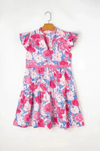 Flutter Sleeve Dress - Pink Floral - Fashionfitz