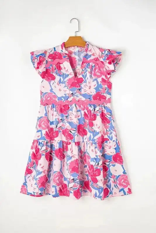 Flutter Sleeve Dress - Pink Floral - Fashionfitz