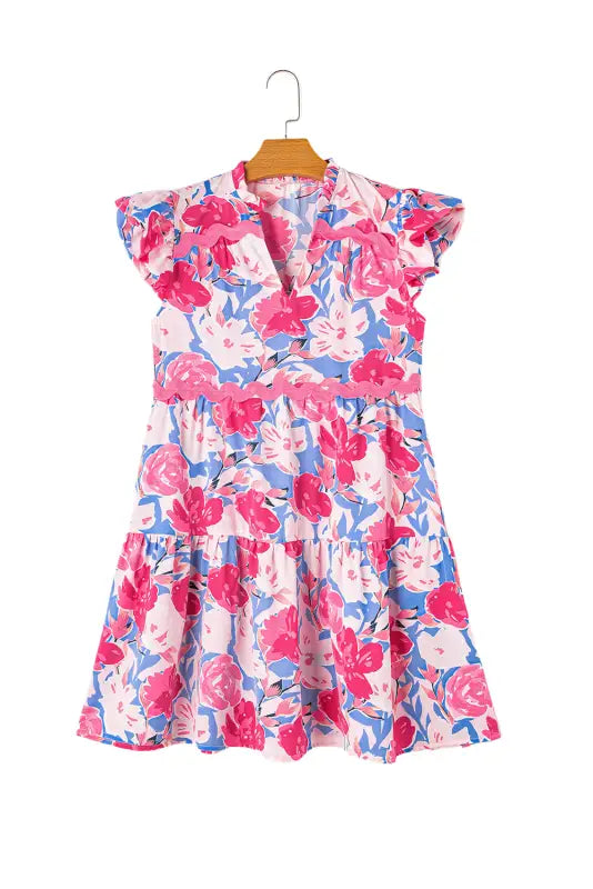 Flutter sleeve dress - pink floral | mini dresses | fashionfitz