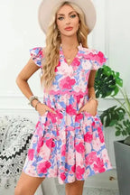 Flutter Sleeve Dress - Pink Floral - Fashionfitz