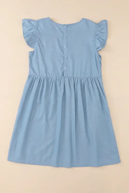 Flutter sleeve ruched denim casual dress - mini dresses