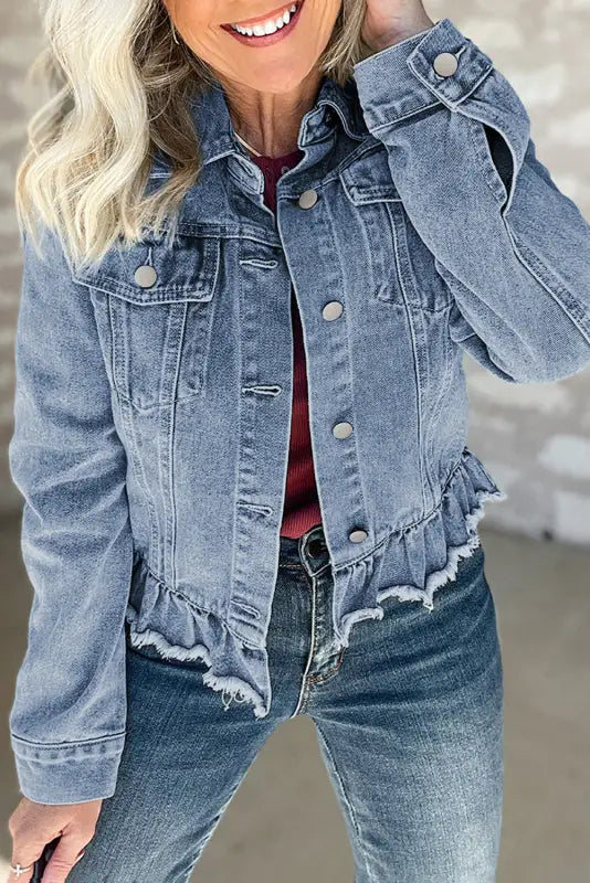 Frayed fantasy denim jacket | trendy women’s jackets