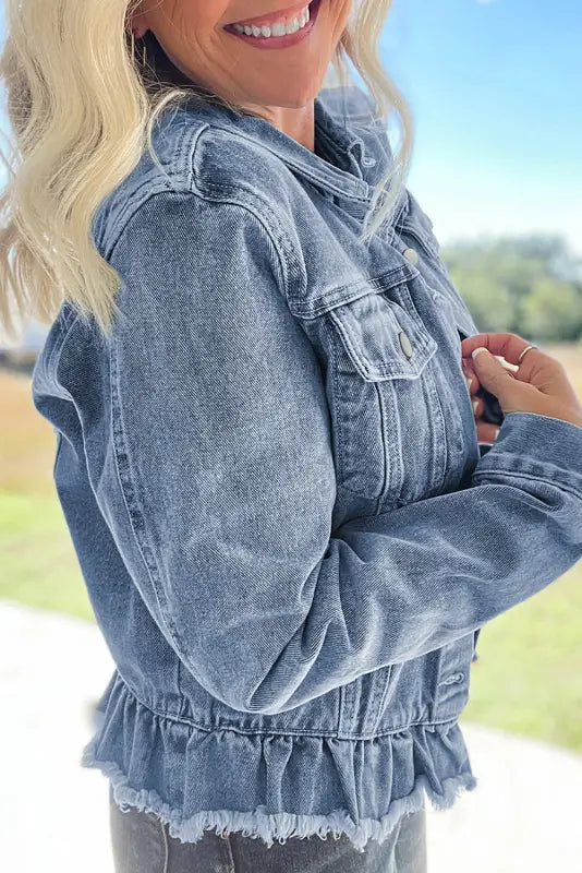 Frayed fantasy denim jacket | trendy women’s jackets