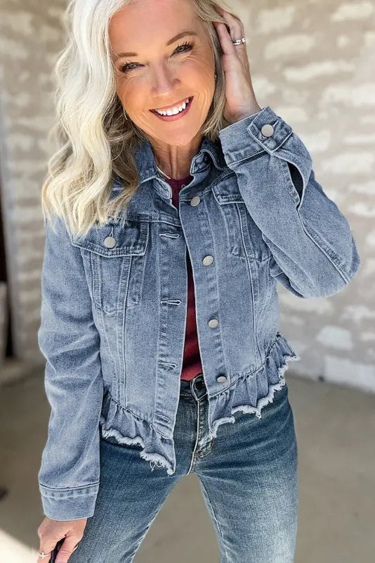 Frayed fantasy denim jacket | trendy women’s jackets