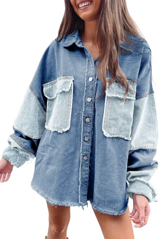 Frayed patchwork oversize denim jacket - jackets